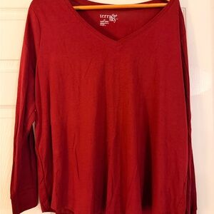 Sky Women's Deep Red V-Neck Long Sleeve Top